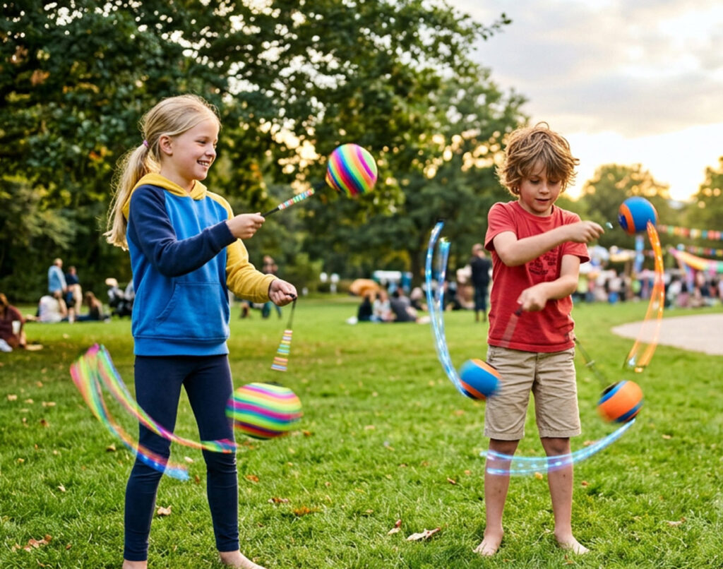 Kinder beim Poi-Spiel